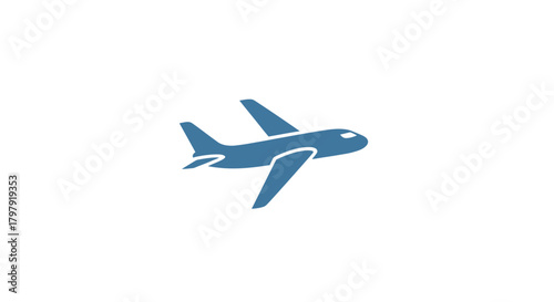 Blue airplane icon symbol for air travel, aviation, and flight