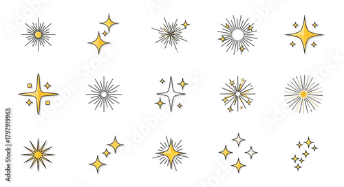 Sparkle and starburst icons, modern vector graphic design set