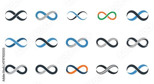 Set of diverse infinity symbols representing endless possibilities