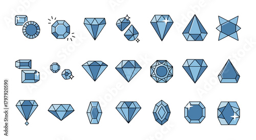 Blue flat design diamond and gemstone icons collection vector