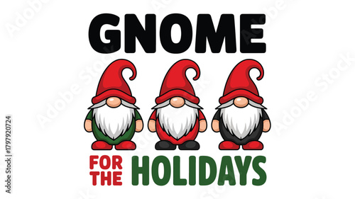 Three festive christmas gnomes standing together in a row with pointy red hats and white beards a holiday greeting silhouette