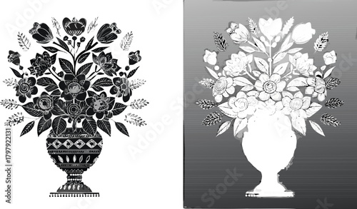 Stunning floral bouquet in decorative vase, elegant artistic design, perfect for invitations and greeting cards