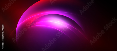 Abstract design features vibrant curves, gradients. Pink, purple, red hues create dynamic visual effect. Smooth shapes suggest movement, energy.