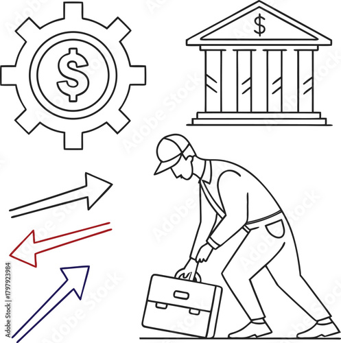 Economy and finance icons signs with people background vector