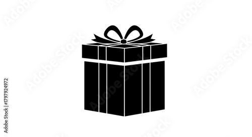 Black simple gift box with bow icon isolated on white background