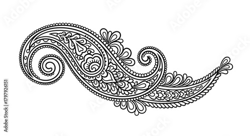Elegant traditional mehndi paisley pattern on white background