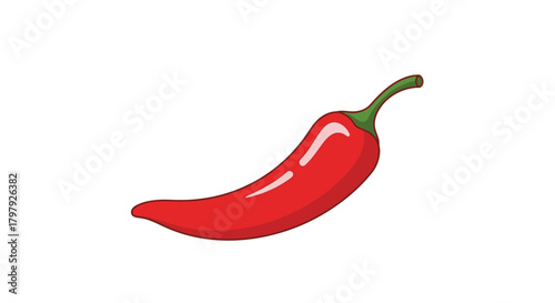 Red chili pepper graphic illustration with a green stem on white