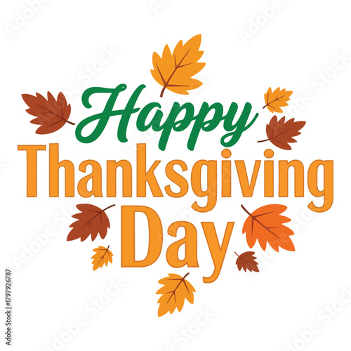 Happy thanksgiving day text with leaves
