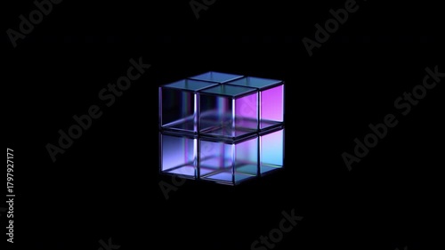 Abstract animation, purple glass cubes on black background, 4k seamless looped video, 3d render