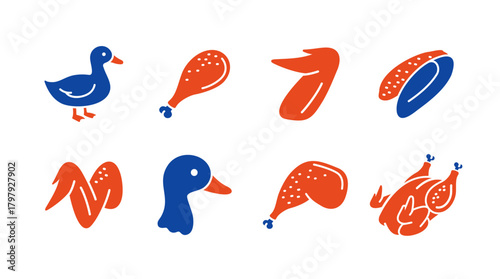 Duck Poultry Meat Parts Glyph Icon Set