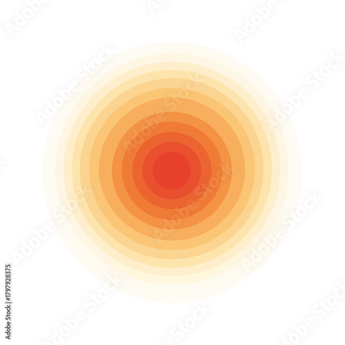 Minimalist flat vector heat sensation map with warm radial concentric zones on a clean white background, symbolizing temperature perception, body warmth recognition and abstract sensory visualization 