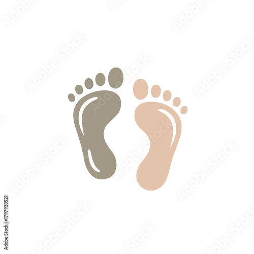 Minimalist flat vector soft footprint pair icon on a clean white background symbolizing a short 30 second micro walk habit for physical relief, energy balance, mindfulness and daily movement routines