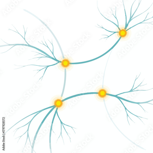 Minimalist flat vector neural signal inspired interface with glowing synapse points and soft curved connecting lines on a clean white background, symbolizing cognitive digital systems, bio tech 