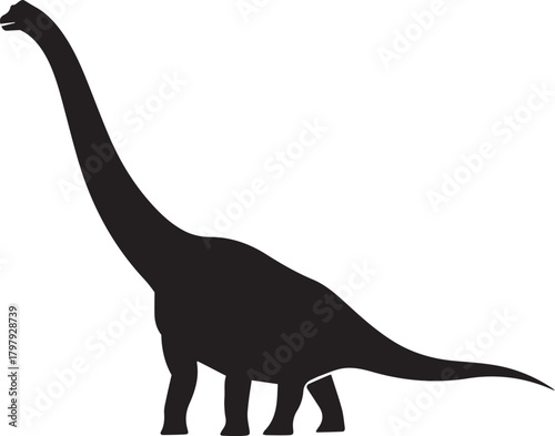 Silhouette of a long necked brachiosaurus dinosaur standing on white background prehistoric reptile illustration ancient creature graphic