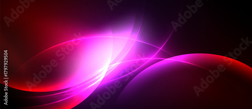 Abstract swirls, vibrant pinks, deep reds create dynamic energy. Smooth gradients suggest movement, light interplay. Modern design.