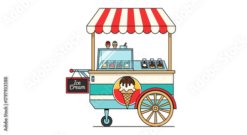 A delightful mobile ice cream vendor cart filled with sweet treats