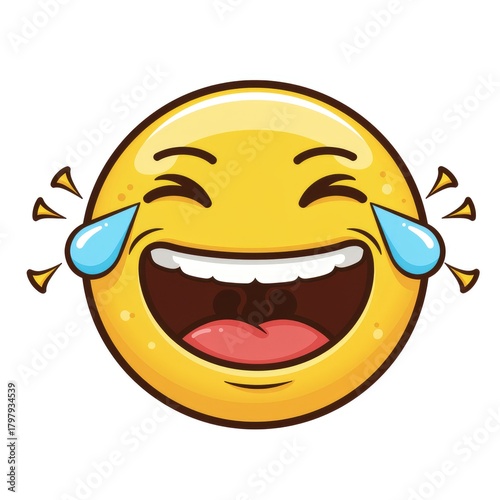 Laughing Emoji with Tears joy happy funny cartoon face yellow expression emotion humor comic lol haha laughter cry crying open mouth