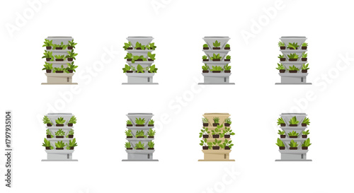 Urban farming vertical garden plant growing units flat design