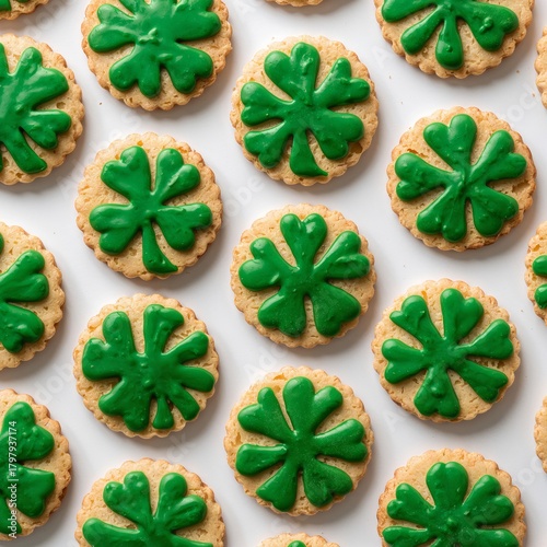 Cookies Decorated With Green Icing in Shamrock Shapes for a Festive Event or ...