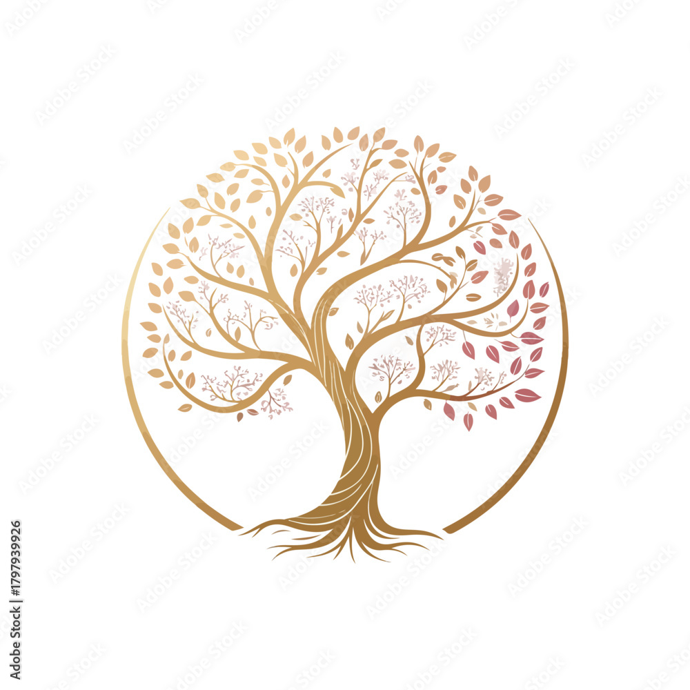 Naklejka premium Elegant tree logo vector with soft organic branches background