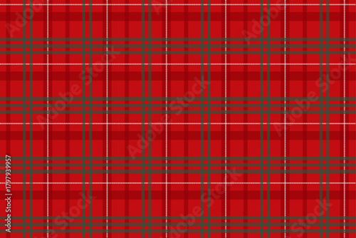A seamless red Christmas plaid with thin green and white lines, creating a refined classic look. Suitable for holiday crafts, fabrics, cards, and festive packaging.
