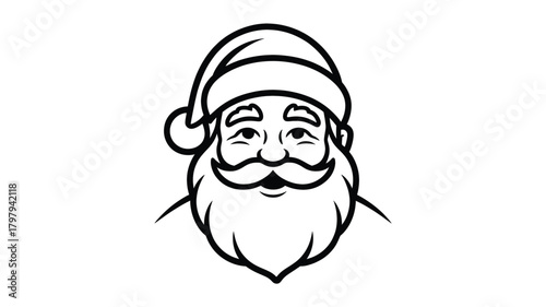A classic black and white illustration of santa claus s head and shoulders in a bold silhouette style with his iconic hat beard and mustache