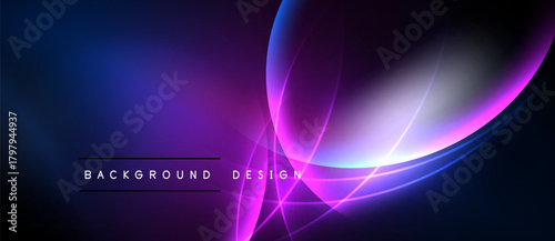 Abstract background features vibrant purple, blue gradients. Glowing lines create dynamic, modern visual effect. Text reads background design.