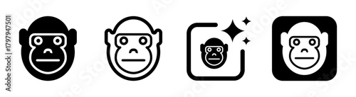 Cute monkey face icon illustration with playful animal expression in clean vector style on transparent background