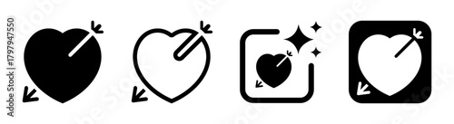 Heart with arrow icon illustration symbolizing love and romance in a clean vector style on a transparent background