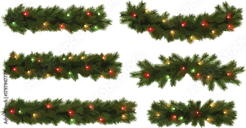 Festive Evergreen Border Collection with Lights for Holiday Decorations