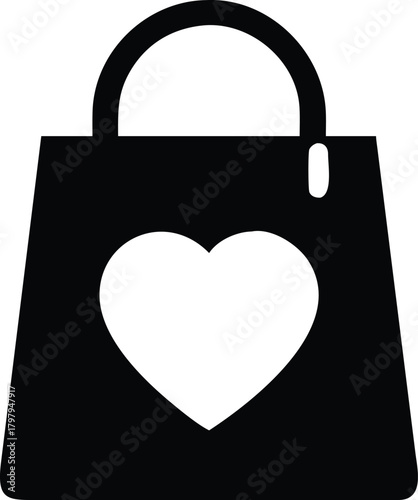 Wishlist heart inside shopping bag solid black silhouette minimal icon design