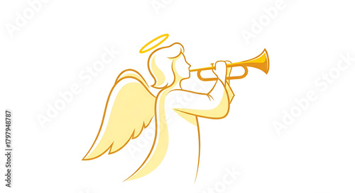 Stylized Angel Blowing Golden Trumpet Vector Icon