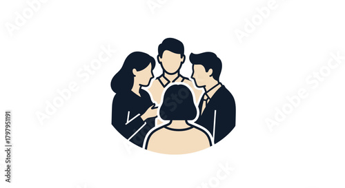 Group of people interacting in a circle outlined in a minimalist style