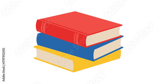 A colorful stack of three books red blue and yellow isolated on white