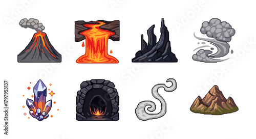 Colorful elemental icons set: nature and magic symbols for gaming and design