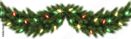 Festive Greenery Garland with Colorful Christmas Lights, Perfect for Holiday Decorations and Winter Celebrations