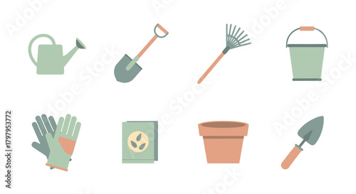 Essential gardening tools in flat minimal style for your garden projects