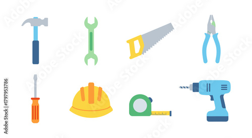 Essential construction tools collection for home and industrial projects
