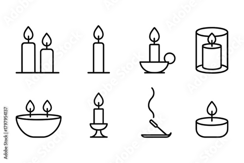 Minimalist candle and incense icon set with modern outline design