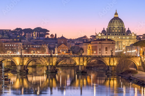 St. Peter's Basilica in Vatican City with the Tiber River passing through Rome, Italy 1276