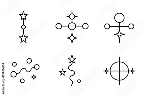 Minimalist geometric star patterns with linear cosmic design elements