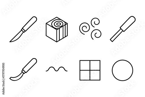 Minimalist linear icons for cooking tools and ingredients