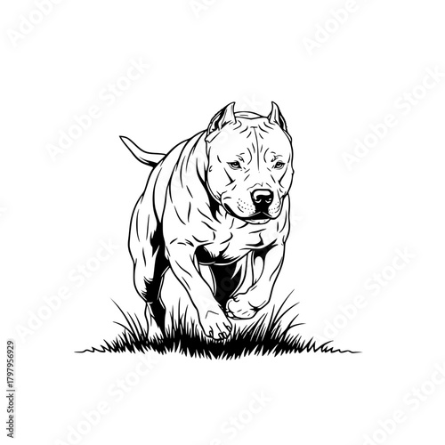 A strong and agile pit bull strides forward with determination, its muscular form a testament to power, movement. Captured in graphic art style. vector illustration