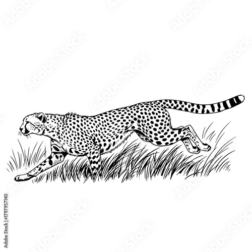 A cheetah in mid-stride, captured in stark monochrome, as it embodies speed and agility in nature. vector illustration