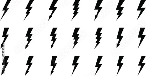 Collection of black lightning bolt icons on a white background