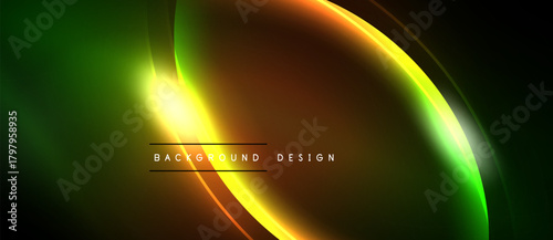 Abstract background features vibrant green, yellow, brown gradients. Smooth curves create dynamic visual effect. Text reads background design.