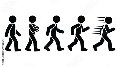 Human stick figure icons depicting various stages of movement: casual walk, brisk pace, active jog, and full-speed sprint animation.