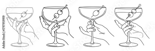Hands holding martinis against white background