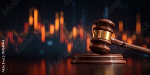 Gavel on Sound Block with Stock Market Chart Background.