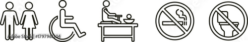 Collection of public space icons including men women disabled person no smoking and no chair symbols